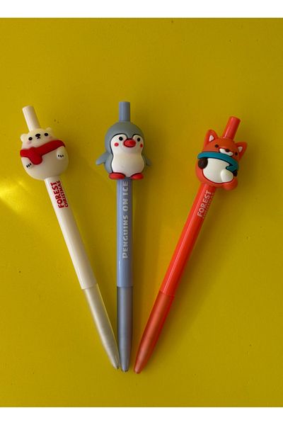 tiny wood Set of 3 Animal Figured 0.7 Tip Versatil Pens |   Cute and Fun Design Pen