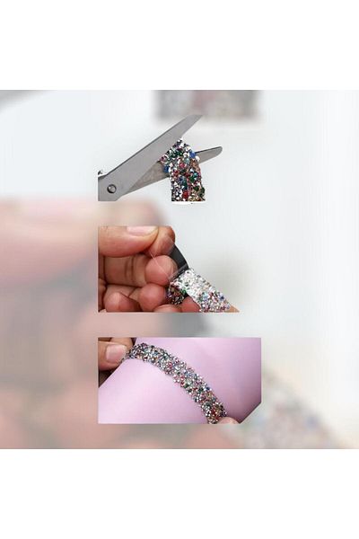 OZN AKSESUAR Iron-On Chain-Studded Strip, Adhesive-Studded Strip Evening Dress-Studded Strip, 2 Mt 1.5cm Colored