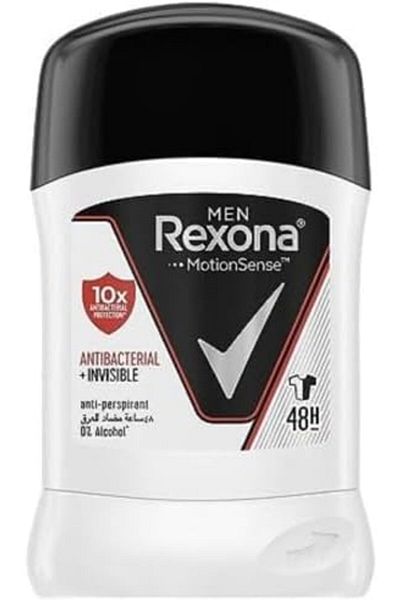 Rexona Men Antiperspirant Deodorant Stick, 48 hour sweat & odor protection, Antibacterial + Invisibl