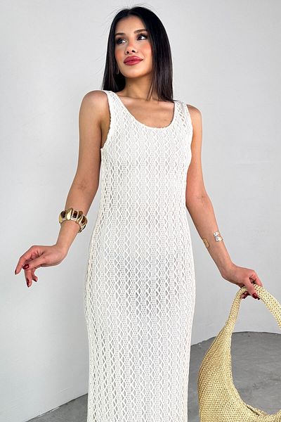 Cappmoda ELB-01781 Καλοκαιρινό φόρεμα με υφή με κρεμ πλεκτό