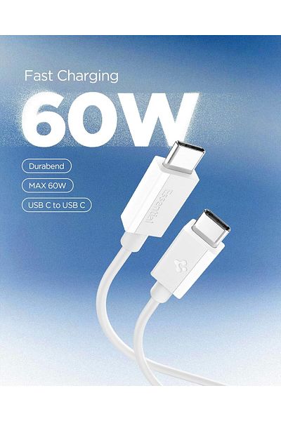 Spigen Spigen Essential USB-C to USB-C Cable [2 Meter] 6.6 Feet Fast Charging 60W 10,000+ Bends – White