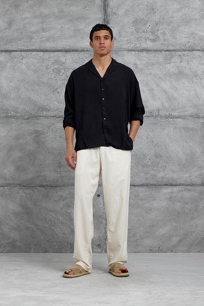 NOMARC Μαύρο υφασμάτινο πουκάμισο Mrk Viscose