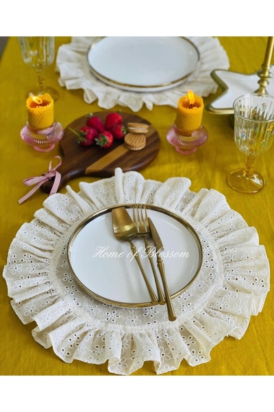 HOME OF BLOSSOM 2 Piece Cream Color Floral Scallop American Service