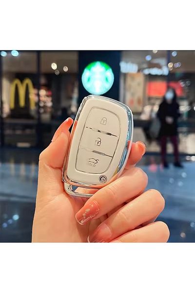 YıldızTuning Hyundai Tucson Key Case Cover Without Sustas White-Silver