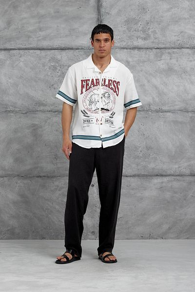 NOMARC Λευκό πουκάμισο με στάμπα FearLess Oversize