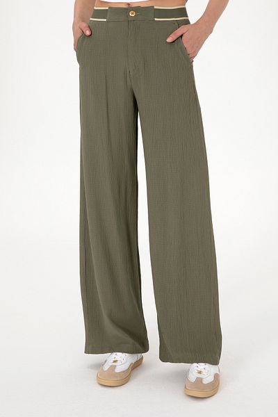 U.S. Polo Assn. Women's Dark Khaki Loose Fit Canvas Trousers 50300665 -Vr111