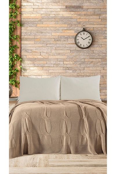 DOUX HOME Elite Pompom Knitwear Bedspread - 220X240 (Biscuit)