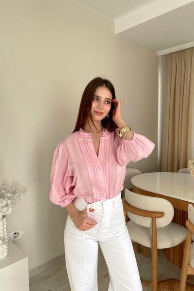 lizge giyim NERVÜR DETAY BALON KOL GÖMLEK