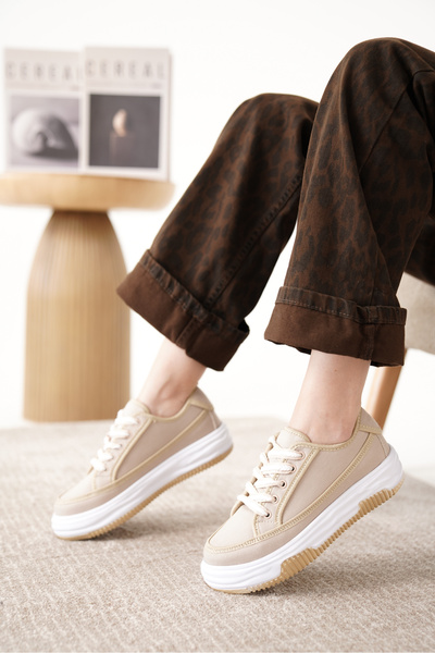 Daxtors D094 Women's Sneaker High Sole Lace-Up Cloth Sports Shoes