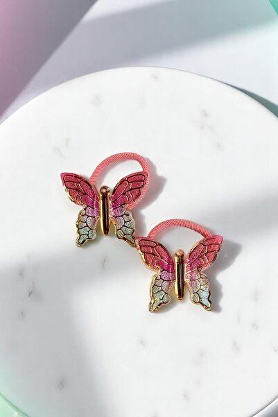 MUTENA Set de 2 elastice colorate pentru păr cu design fluture (1 pereche)