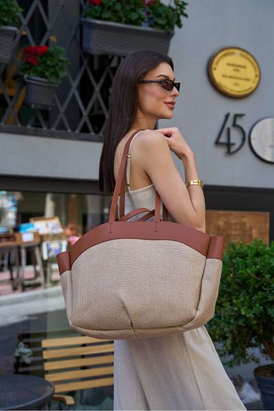 Madamra Taba Wicker Women's Contrast Tote Bag