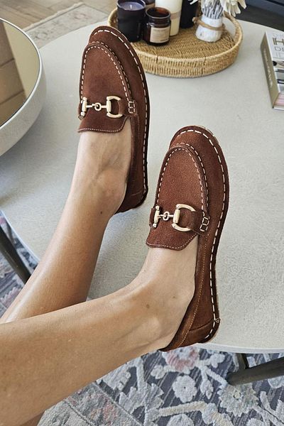 TOPUKLA 056 2175 Women's Suede Buckle Detailed Loafer Shoes with Heel