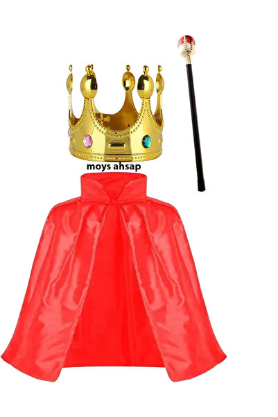 moysahsap party&ahşap Kral Tacı Kral Asa ve Altın Renk Çocuk Uyumlu Kırmızı Y...