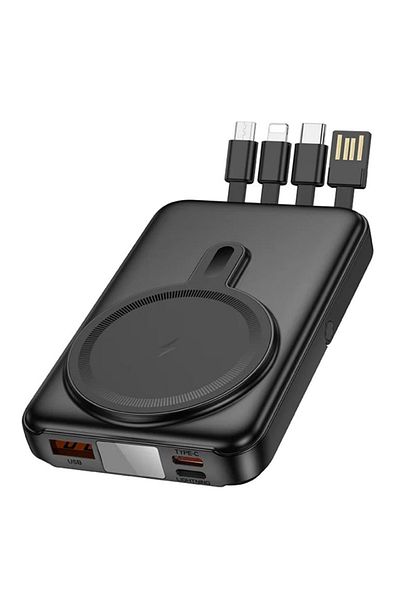REDz Accessories Hoco J135 Magsafe Battery With 4 Integrated Cables, Powerbank 10,000mah, Multiple Ports, Black