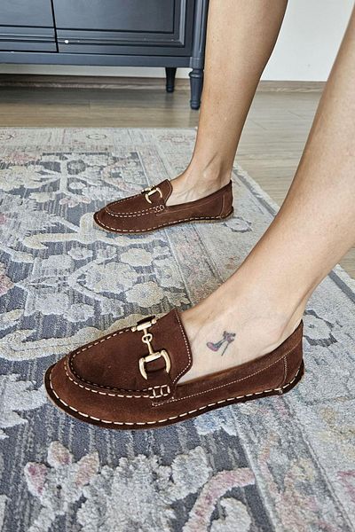 TOPUKLA 056 2175 Women's Suede Buckle Detailed Loafer Shoes with Heel