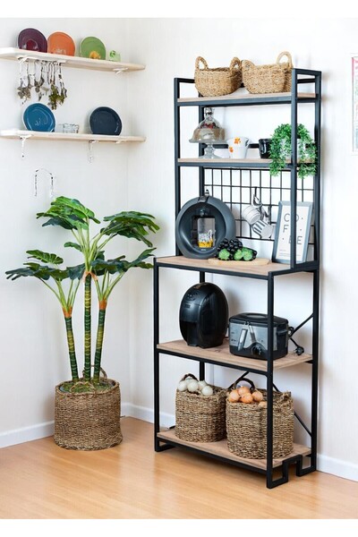 Bye Concept More DEKORATİF AHŞAP RAFLI METAL AYAKLI KAHVE KÖŞESİ ÇOK AMAÇLI M...