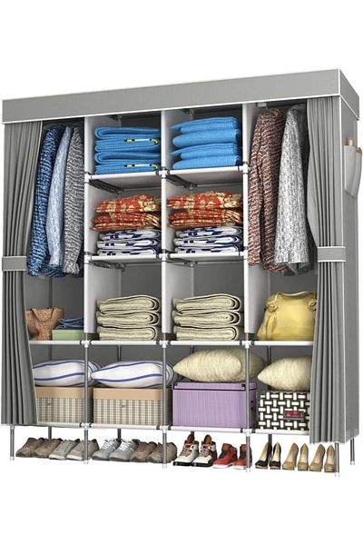 Cady One Foldable Fabric Wardrobe and Luggage Organizer with Hanging Rods and Clothes Rack