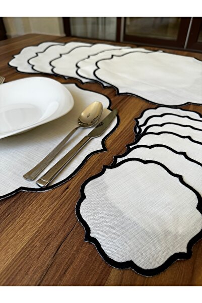 NURHAN HOME COLLECTION Чорний вишитий 12-предметний набір сервірувальних серветок для коктейлів