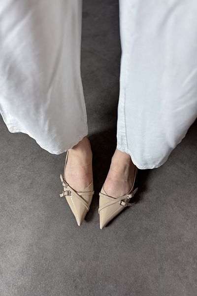 SHOEBELLAS Γυναικείες μπαλαρίνες Neasa Beige με λεπτομέρεια Piping
