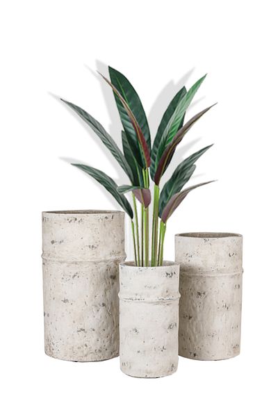 DRAMA HOME Artificial Planter and Tree Pot Set - Cylindrical Design in Gradient Grey and Black