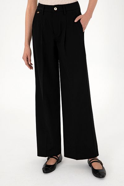 U.S. Polo Assn. Women's Black Loose Fit Canvas Trousers 50300675 -Vr046