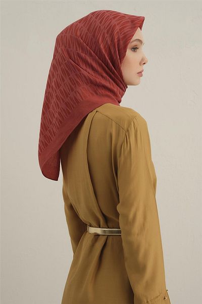Armine Lyocell Red Patterned Scarf 3- 35