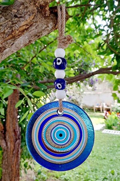 ella'nın çarşısı 10 سم زجاج منقوش خرزة عين الشر ديكور حائط مصنوع يدويًا. قطعة...