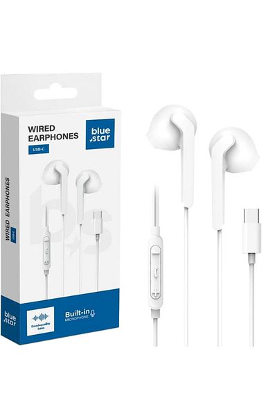 REDz Accessories Type-C Wired Headphones, Blue Star M15R, Compatible with iPhone 15/16 and Android, 120cm, White