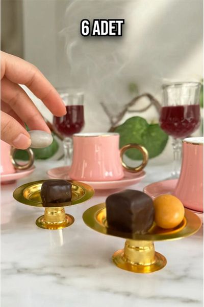 prokitchen Decorative Gold Plated 6-Piece Luxury Turkish Delight Bowl - Macaron Bowl Coffee Side Presentation Bowl