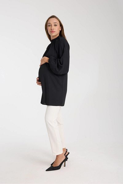 Işşıl Işşil 50850-Balloon Sleeve Owersize Maternity Crep Blouse-Tunic