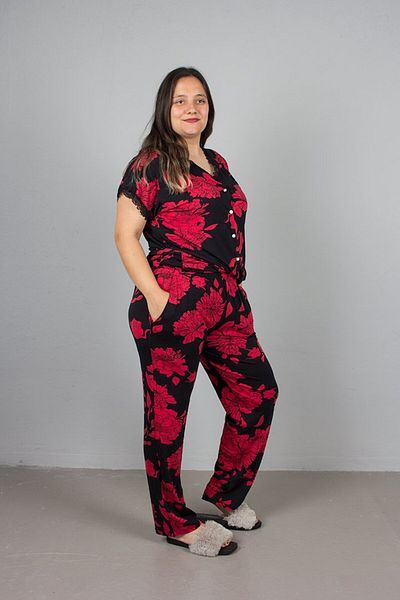 Truva XXL Plus Size Buttoned Floral Patterned Pajama Set