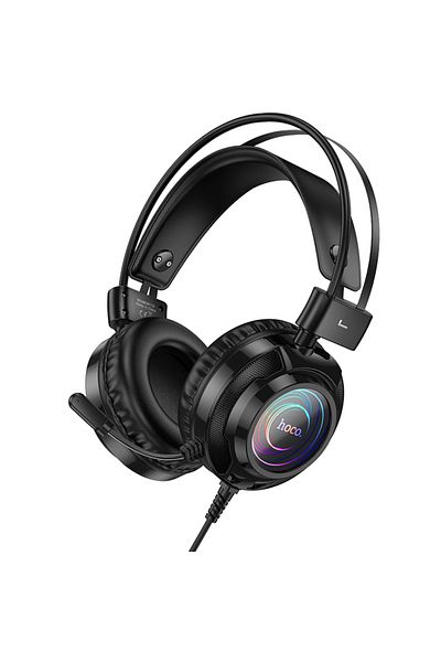 REDz Accessories HOCO W110 Gaming Headset, 2M Cable with USB and AUX, Omnidirectional Microphone, RGB Lights, Black