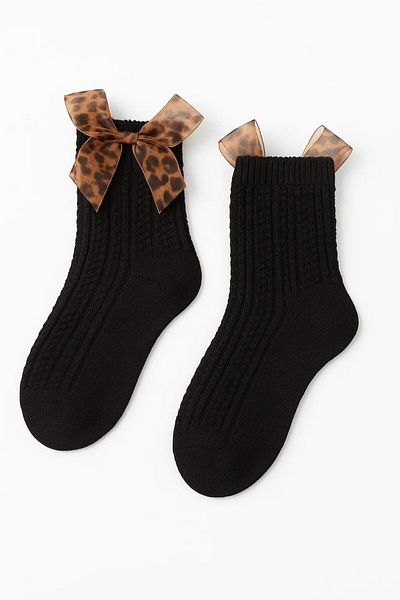 Katia&Bony Katiya&Bony Leopard Tulle Bow Detailed Socket Baby Socks