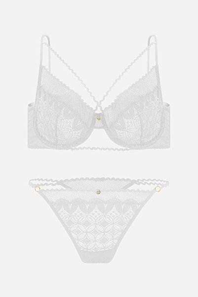 Wonna Dantelli Taş ve Lastik Detaylı Sütyen Külot Takım - Kapsız - Fashion - ...