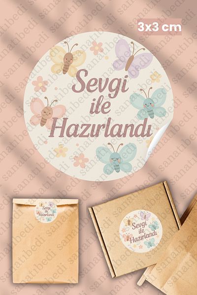 sanatıbedi 50 Pcs Prepared with Love Written Packaging Shipping Gift Label Sticker 3X3 cm