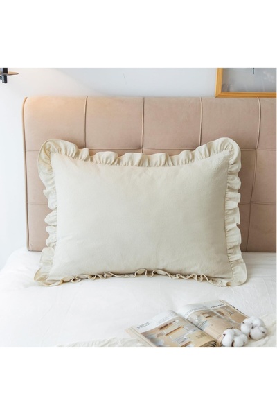 Belomia Home Collection Double Decorative Cotton Pillow Case |   2-Piece Ruffled Raw 50*70 Ornamental Pillow