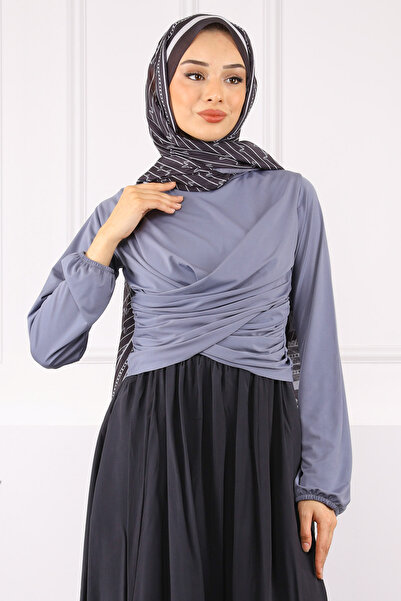 İmajButik Gri Çapraz Drape Detaylı Sandy Bluz