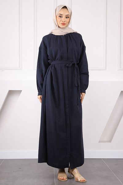 İmajButik Φόρεμα μουσελίνας με μπλε ναυτικό μέση