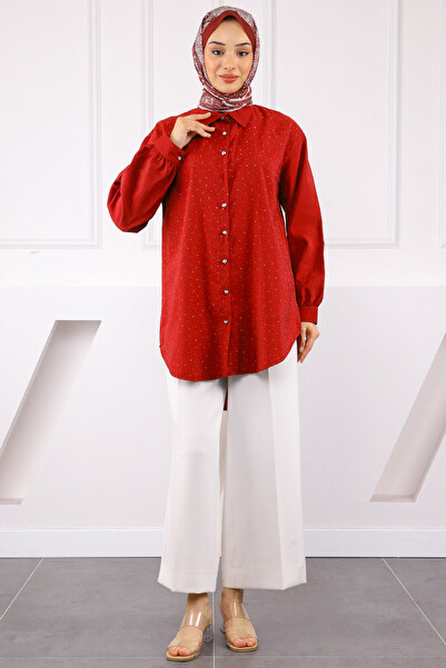 İmajButik Burgundy Stone Buttoned Modal Shirt