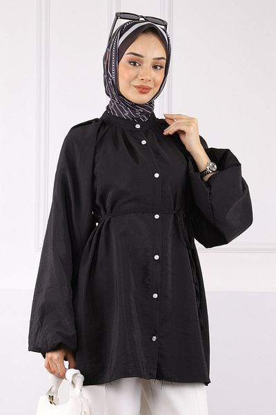 İmajButik Μαύρο πουκάμισο με μανίκια με μπαλόνι