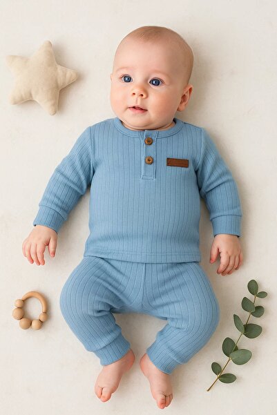 Babydonat Çizgili Kumaş % 100 Pamuk 2'li Unisex Takım