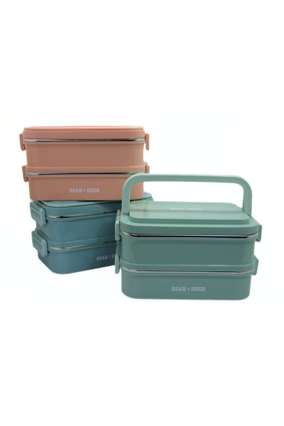 Bear&Dear Two Tiers 1650 ml Lunch Box Stainless Steel Easy Lock Lunch Box Foo...