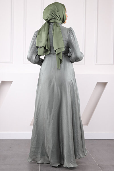 İmajButik Khaki Side Tie Evening Dress