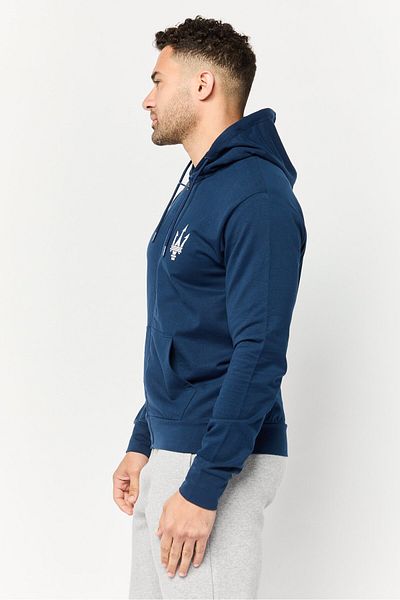 Maserati Men Long Sleeves Brand Logo Full Zip Sweatshirt, Navy