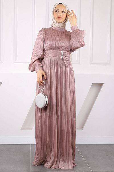 İmajButik Βραδινό φόρεμα από σιφόν με πλισέ Dusty Rose