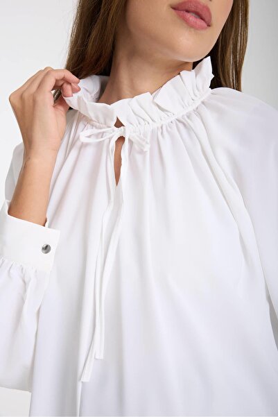 Işşıl Işşil 50837-Ruffled Collar Layered Skirt Owersize Maternity Blouse-Tunic