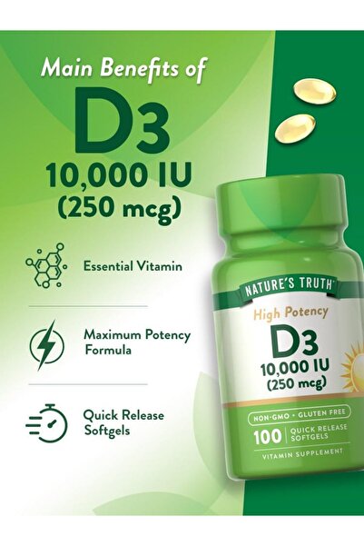 Nature's Truth فيتامين د3، عالي الفعالية، 250 ميكروغرام (10000 وحدة دولية)، 1...