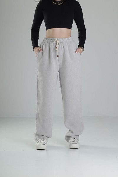 COCOPELLI Loose Fit Gray Linen Trousers
