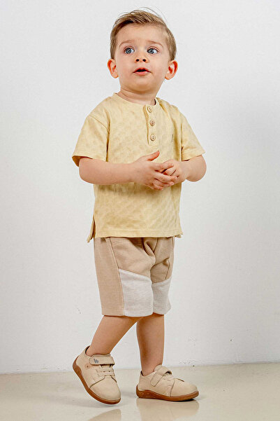 bombe Baby Kids Beige Cotton Shorts 2-Piece Set Trend Fashion Bottom Top Set