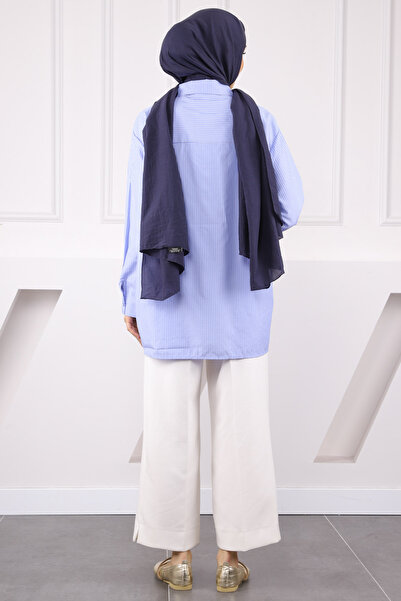 İmajButik Cămașă cu dungi cu broderie albastră